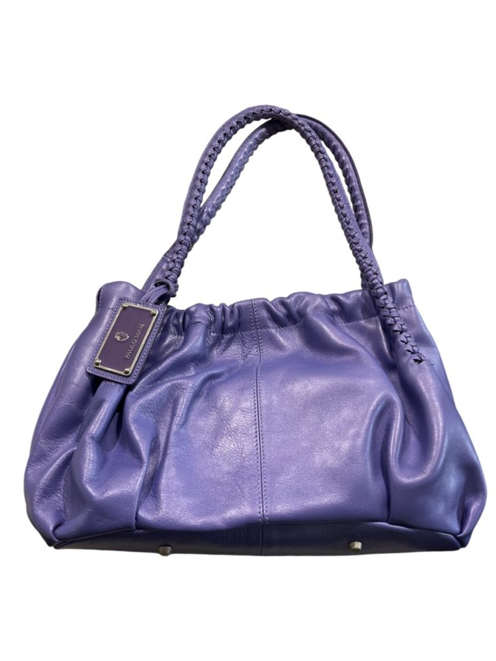 Paolo Masi Periwinkle Purple Leather Shoulder Bag Tote Braided Handles